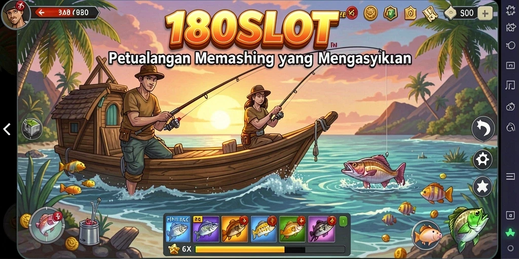Tampilan gameplay <strong>180SLOT</strong> yang menampilkan keseruan memancing.