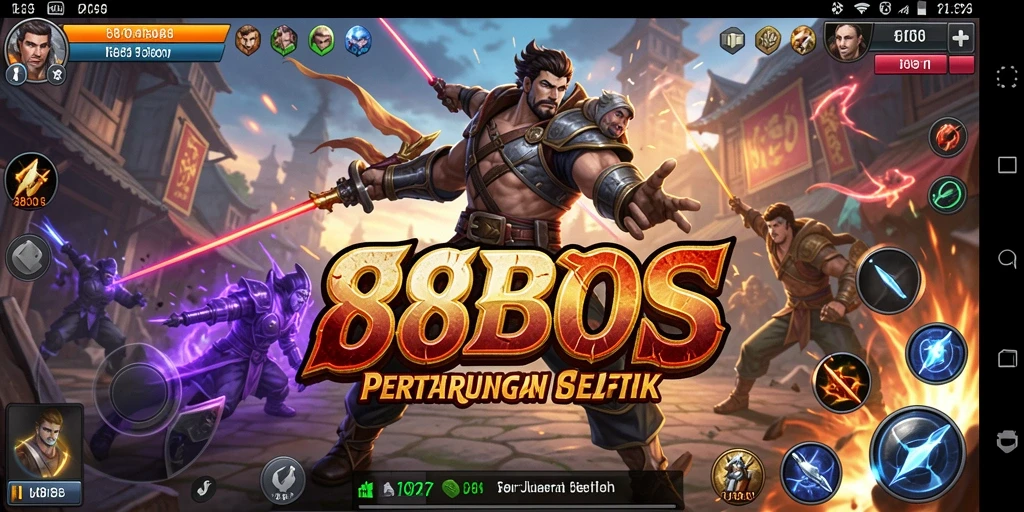 Screenshot utama 88BOS menunjukkan aksi bertarung yang intens.