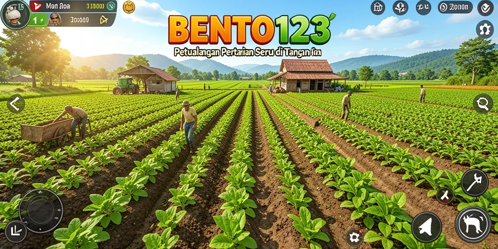 Tampilan gameplay BENTO123 yang menampilkan aktivitas bertani yang seru.