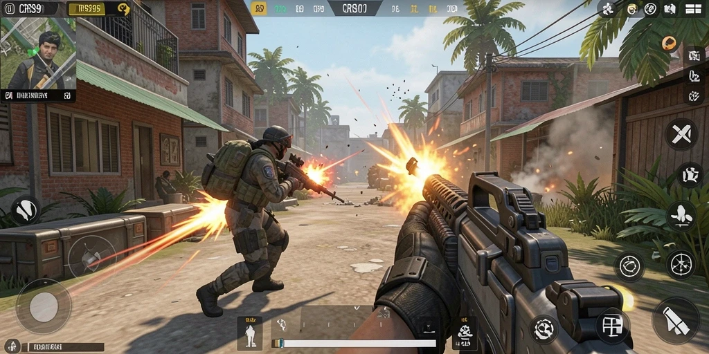 Tampilan gameplay seru di CRS99 dengan aksi menembak yang mendebarkan.