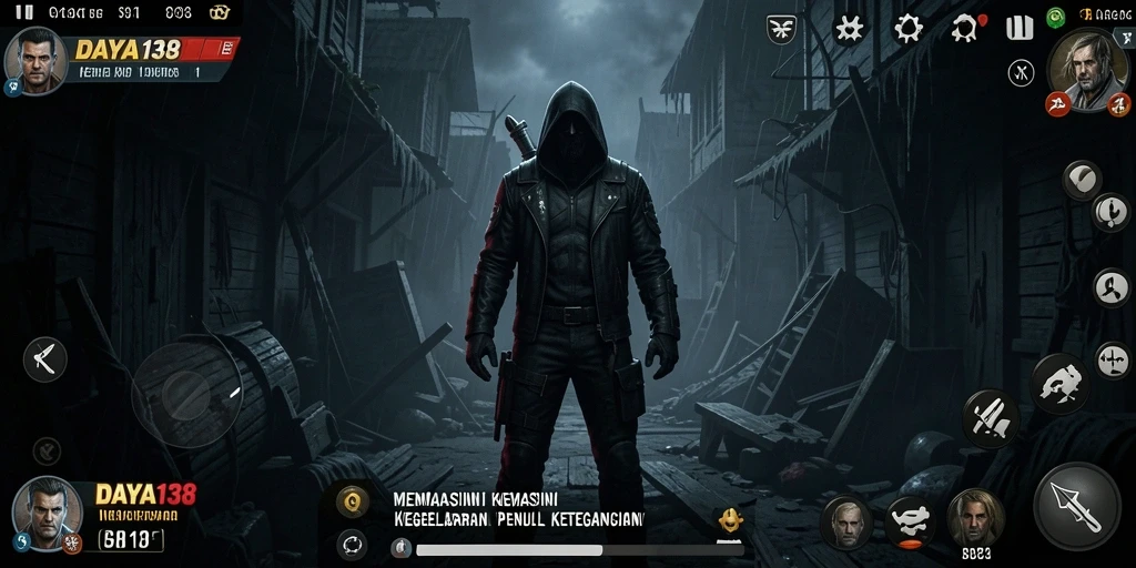 Tampilan gameplay menegangkan dari DAYA138 di tengah suasana menyeramkan.
