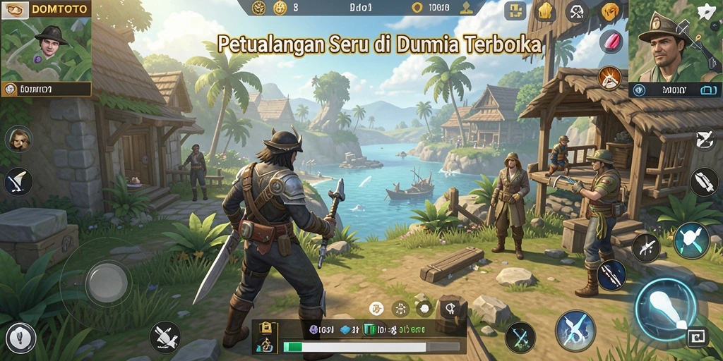 Screenshot gameplay menampilkan aksi petualangan di dunia terbuka.