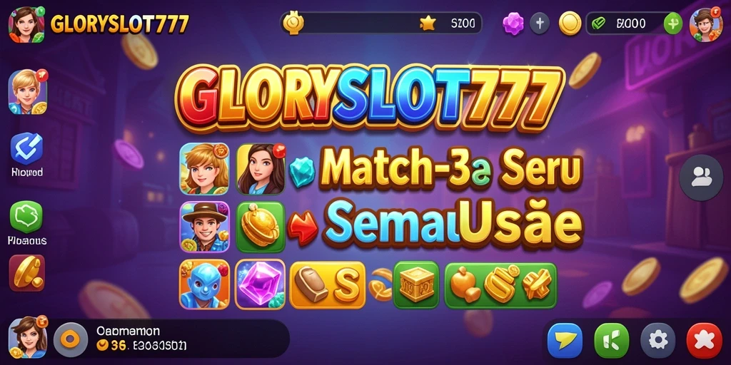 Tampilan gameplay seru dalam GLORYSLOT777 dengan tantangan Match-3.