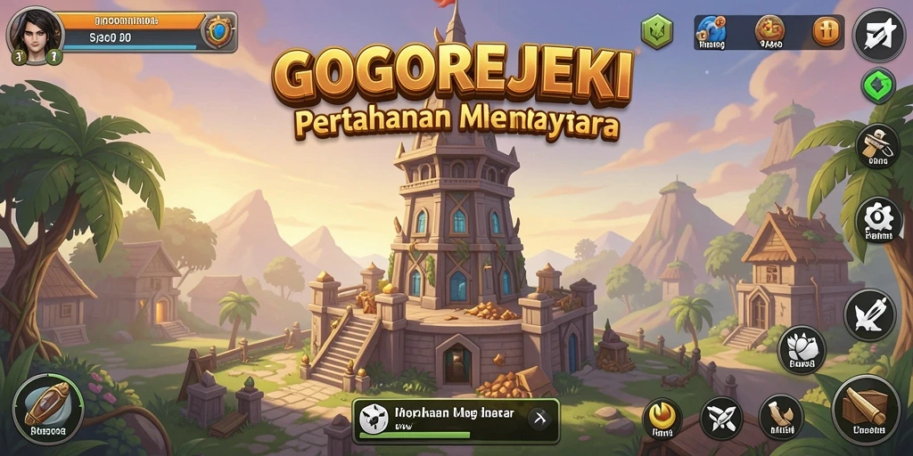 Tampilan gameplay GOGOREJEKI dengan menara pertahanan yang strategis.