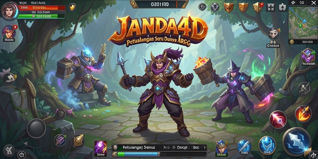 Screenshot gameplay JANDA4D menampilkan pertarungan epik antara pahlawan dan monster.