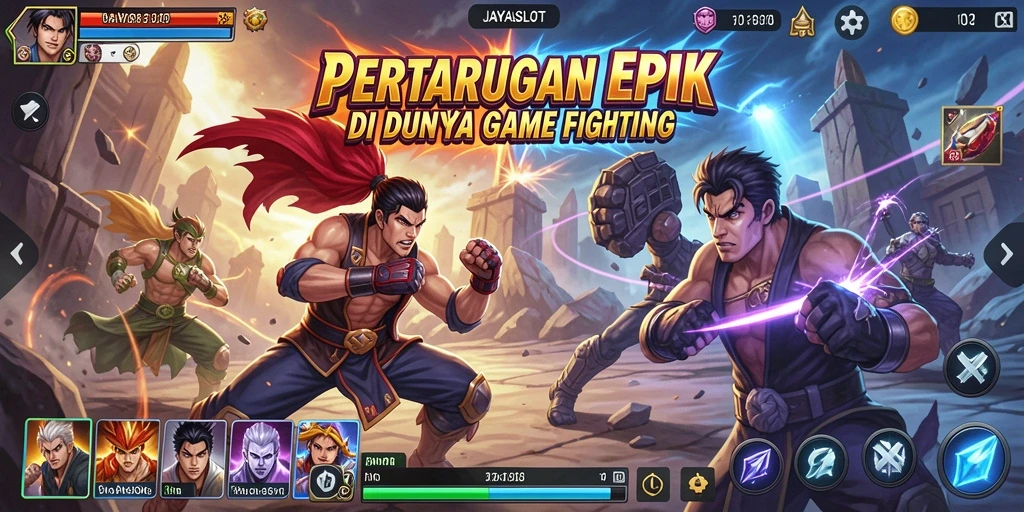 Tangkapan layar JAYASLOT menunjukkan pertarungan seru antara karakter dengan efek visual menakjubkan.