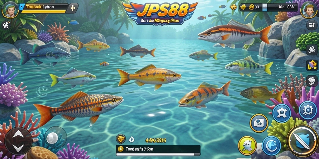 Screenshot gameplay JPS88 menunjukkan aksi menangkap ikan yang seru.