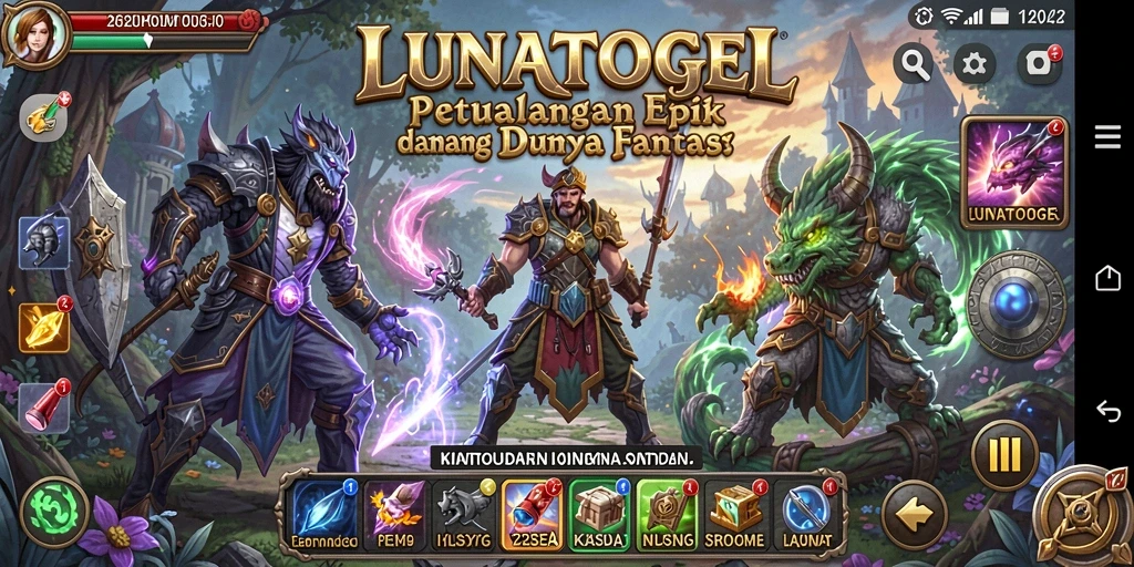Tampilan utama gameplay RPG LUNATOGEL dengan pertarungan seru.