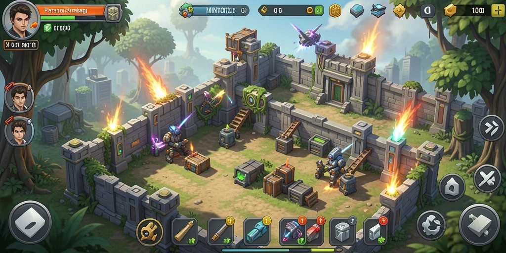 Screenshot permainan MINTOTO menampilkan aksi Tower Defense yang seru.