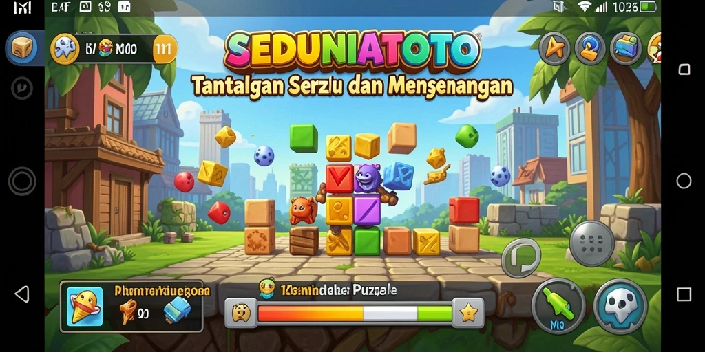 Tampilan utama gameplay SEDUNIATOTO menampilkan teka-teki seru dan interaktif.