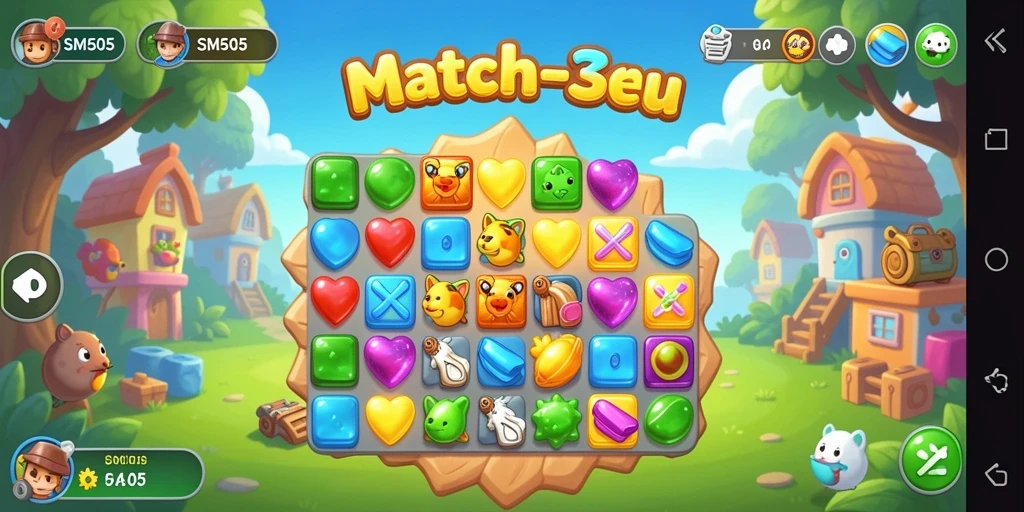 Screenshot gameplay SM605 menampilkan kombinasi Match-3 yang menarik.
