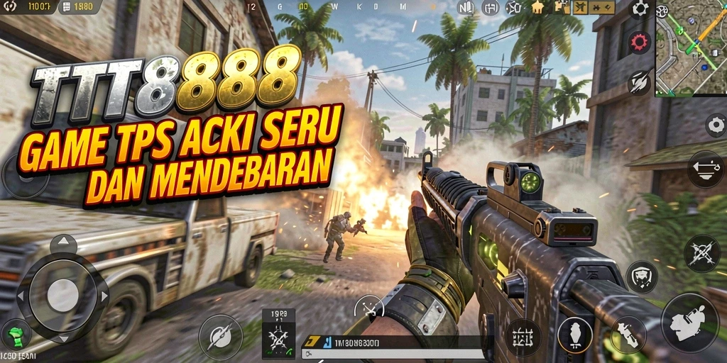 Screenshot gameplay TTT888 menunjukkan aksi tembak-menembak yang intens.